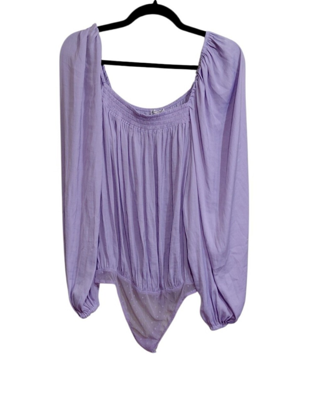 Lilac Long-Sleeve Smocked-Neck Bodysuit